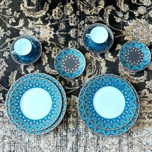 NWT: Set of 2 Philippe Deshoulieres Dhara Peacock Dinnerware sets
